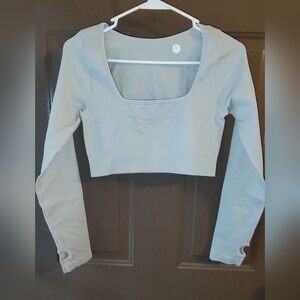 OQQ Women's Crop Top Ribbed Seamless Workout Exercise Long Sleeve Crop Large